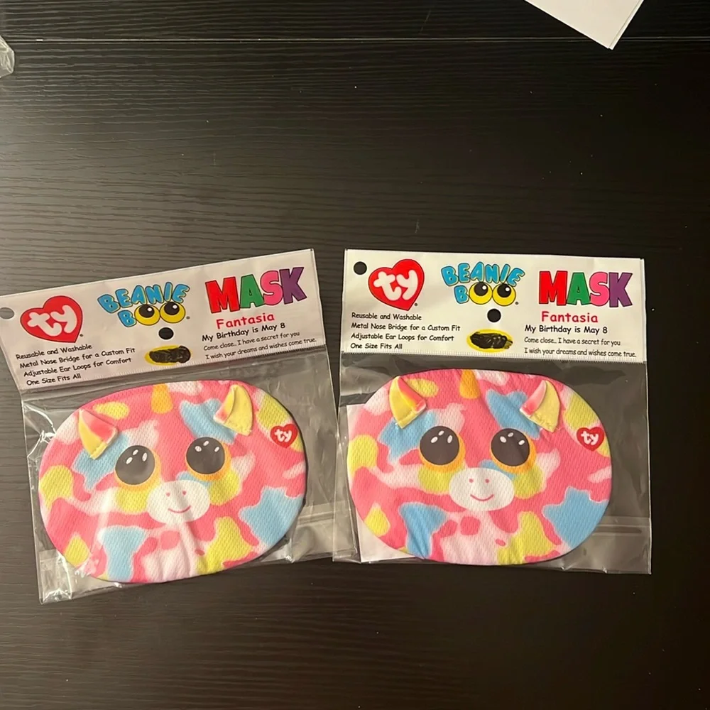 Ty- Beanie Boo Masks-Set of 2-Fantasia-NEW Sealed Package-O/S-Reusable/Washable